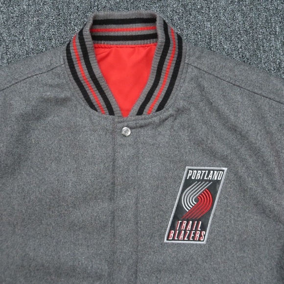 Portland Trail Blazers Jacket Mens XL Gray Red JH Design Reversible Wool Varsity - Picture 2 of 16